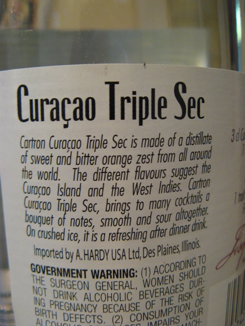 Cartron Curacao Back Label